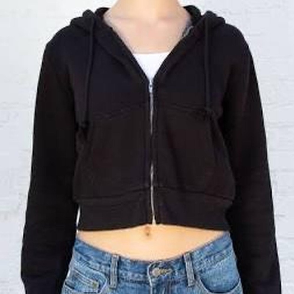 Brandy Melville Black Cropped Zip Up Hoodie